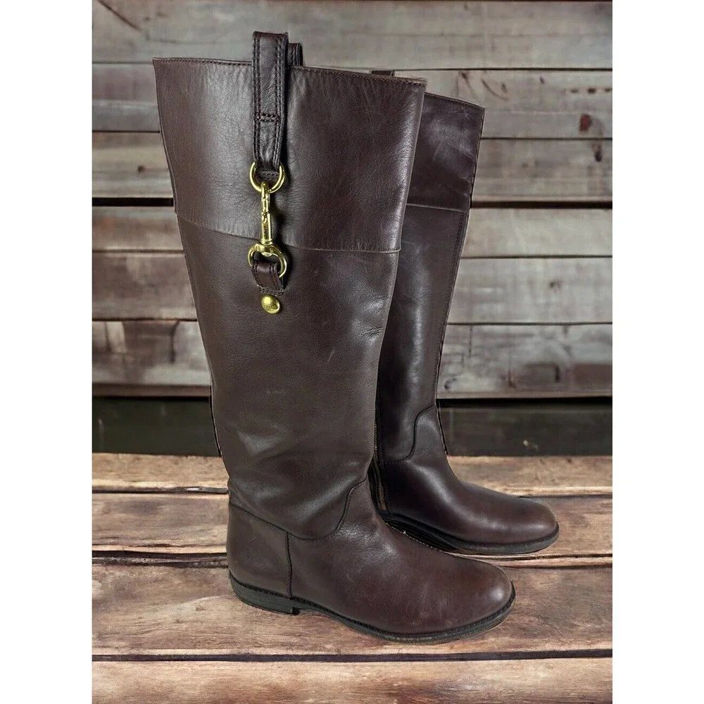 Coach Martta Tall Riding Boots Brown Leather Shoes Women's Size 8.5 B - Picture 1 of 16